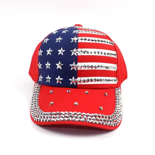Wholesale Spring Summer Trendy American Flag Diamond Baseball Washed Outdoor Unisex Summer Sun Hats Men Women Street Style Cap