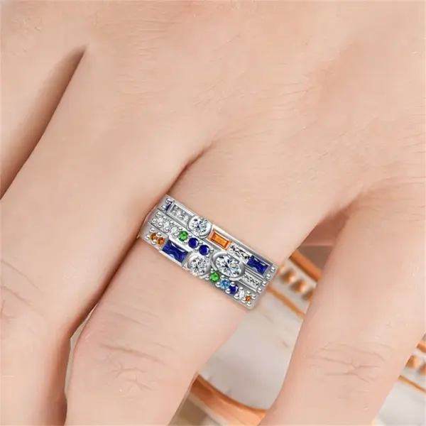Wholesale Geometric Women’s Ring In Copper With White K Water Plating, Claw Setting Featuring Zircon Inlay