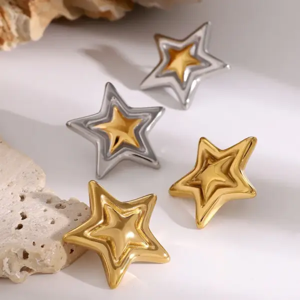 Wholesale 1 Pair Classic Style Commute Pentagram Mixed Metal Plating 304 Stainless Steel 18K Gold Plated Ear Studs