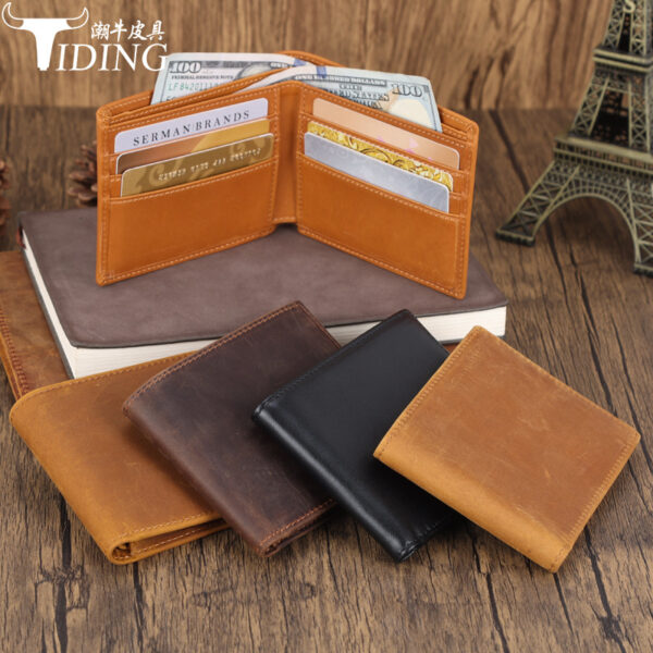 Wholesale Trendy cow retro cowhide wallet men's short rfid anti-theft brush genuine leather 2-fold wallet simple gift wallet
