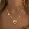 Wholesale PVD Coated Real Gold Plated Letter 201 Stainless Steel 304 Stainless Steel Elegant Simple Style Classic Style Waterproof Non Tarnish 201 Stainless Steel OT Clasp Toggle Clasp Closure Pendant Necklace