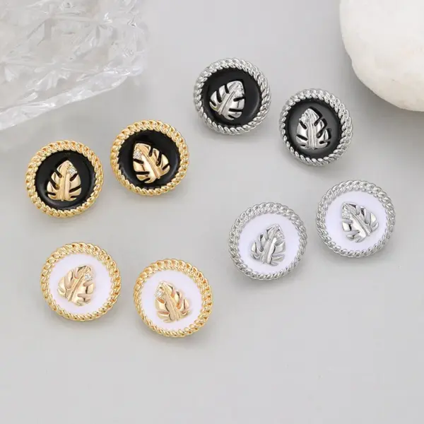 Wholesale Leaves Stud Earrings For Women With Copper Posts Electroplated And Zircon Inlay