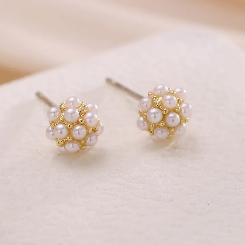 Wholesale 1 Pair Elegant Glam Flower Inlay Alloy Pearl Ear Studs