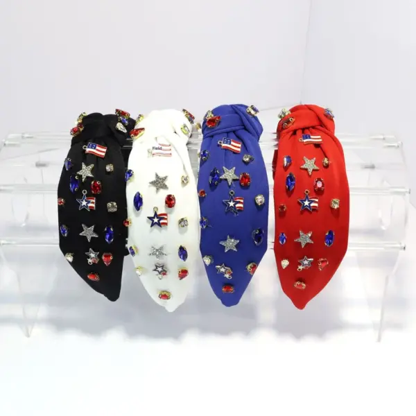 Wholesale Wide-Brimmed Diamond-Studded American Flag Headband, Fashion Knot Design, Suitable For Women's Accessories