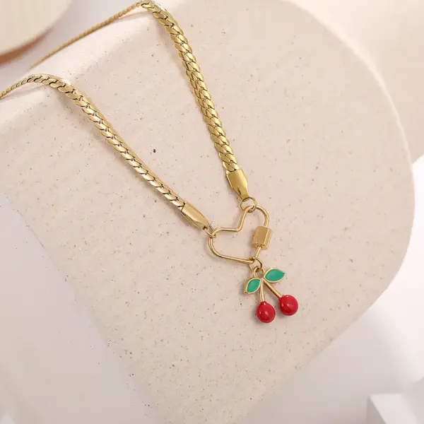 Wholesale Ion Plating (IP) 18K Gold Plated Cherry 304 Stainless Steel Classic Style Waterproof Non Tarnish 304 Stainless Steel Pendant Necklace