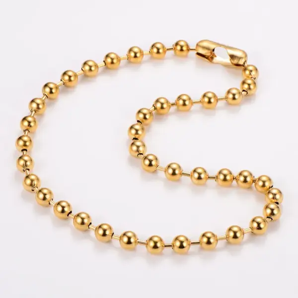 Wholesale AML Trendy Hip-Hop 304 Stainless Steel 10mm Round Bead Chain 18k Gold Plated Bracelet Necklace Set