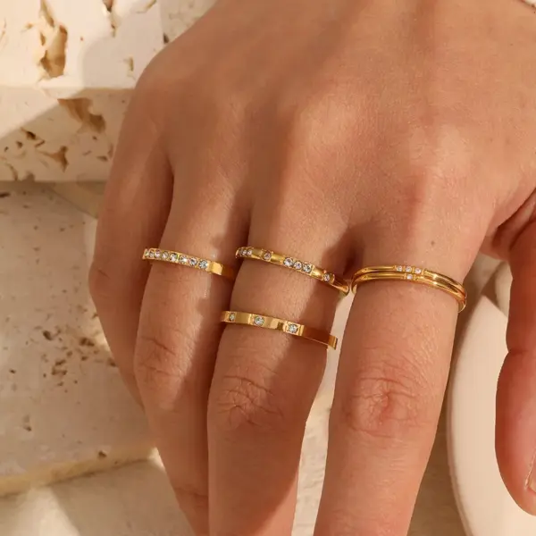 Wholesale PVD Coated Real Gold Plated 18K Gold Geometric 304 Stainless Steel IG Style Waterproof Non Tarnish Rings
