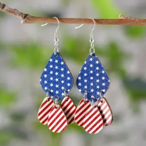 Wholesale Retro White Wood Water Droplets Drop Earrings For Women With 304 Stainless Steel Ear Pins Featuring Print Design