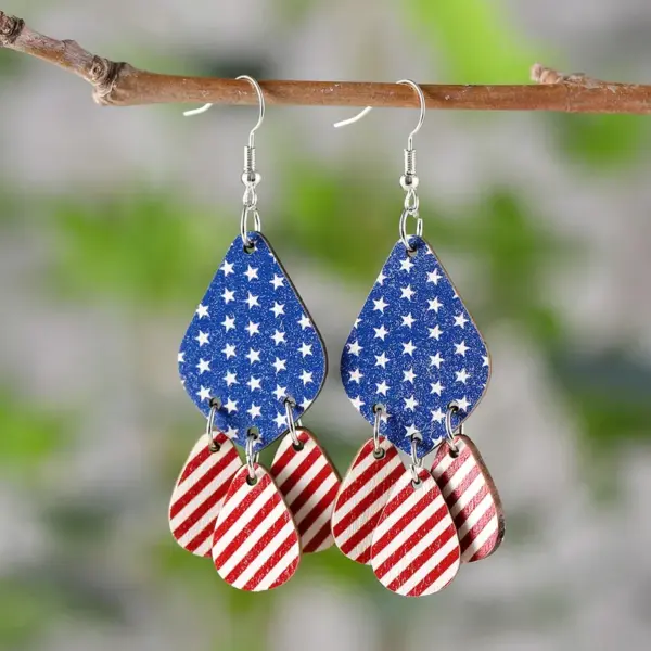 Wholesale Retro White Wood Water Droplets Drop Earrings For Women With 304 Stainless Steel Ear Pins Featuring Print Design