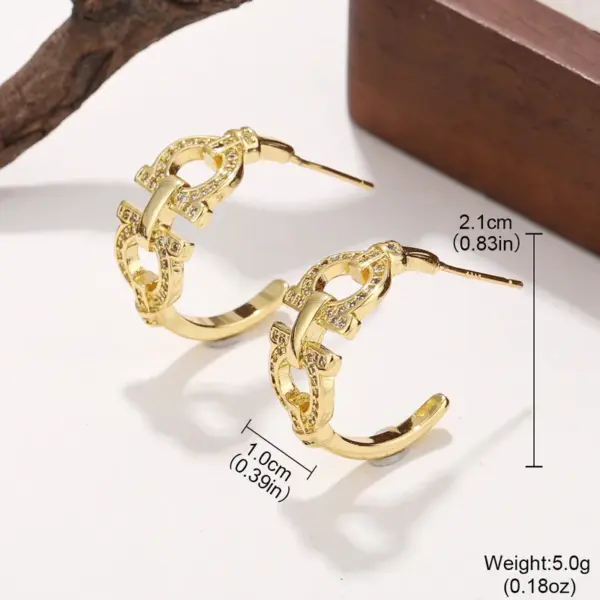 Wholesale Hypoallergenic Letter Stud Earrings For Women In Copper With KC Golden UV Plating And Zircon Inlay