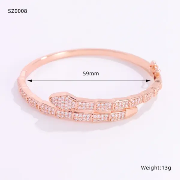 Wholesale Electroplated Copper Snake Pattern Bangle For Women With Zircon Inlay And Water Plating Process
