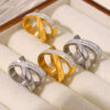 Wholesale selling simple personality X-shaped diamond ring style geometric irregular design titanium steel plated 18k gold