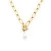 Wholesale 18K Gold OT Clasp Geometric Pearl Titanium Steel Women's Necklace With Round Plated Nylon Chain