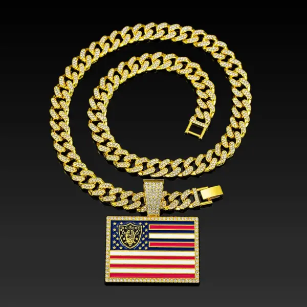 Wholesale Hip-Hop Necklace Featuring American Flag Pattern In Gold And Silver Colors
