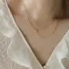 Wholesale Adjustable Double Layer Titanium Steel Necklace Vacuum Gold Plated Line Clavicle Chain Buckle Ring