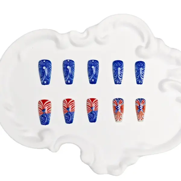 Wholesale Ballet Dream Detachable Nail Stickers Independence Day Wearable Fake Nails Silicone Material Grid - Nihaojewelry
