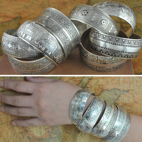 Wholesale Silver Jewelry Open Miao Silver Elephant Bracelet Women’s Ethnic Style Wide Bracelet Retro Stall Small Commodity