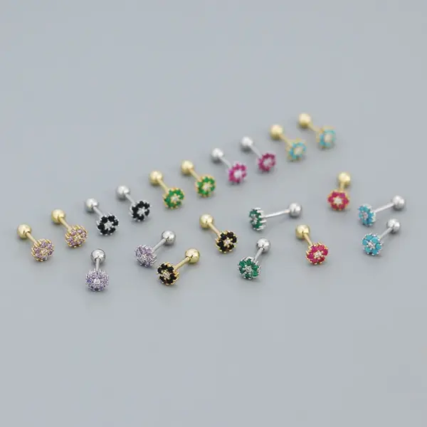 Wholesale 925 Sterling Silver Turquoise Rhinestones Flower Ear Studs