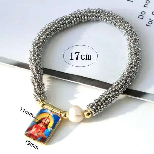 Wholesale Women’s Cross Pearl Bracelet With Beaded Chain, Copper Base, 18K Real Gold Plated And PVD Coated Finish