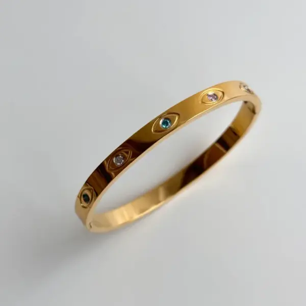 Wholesale Simple Style Round Titanium Steel Plating Inlay Zircon 18k Gold Plated Bangle