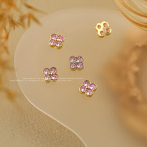 Single Pink Zircon Four-leaf Clover-Gold #08