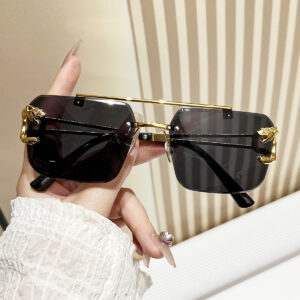 Wholesale Cross-border European and American trendy frameless sunglasses Leopard head fashion trimming sunglasses men's temperament women's online celebrity street glasses