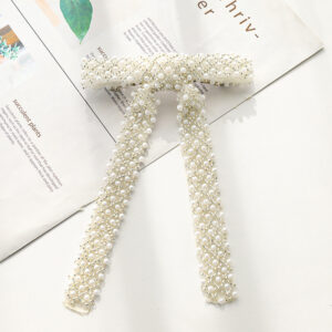 White string pearl bow hairpin
