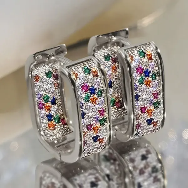 Wholesale Copper Zircon U Shape Shiny Hoop Earrings For Women'S