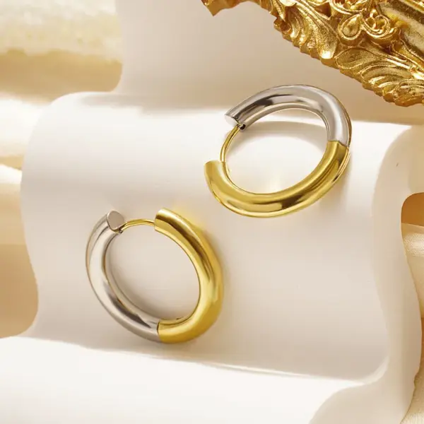 Wholesale PVD Coated Real Gold Plated 18K Gold Color Block 304 Stainless Steel Simple Style Classic Style Waterproof Non Tarnish Earrings