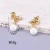 Wholesale 1 Pair Basic Simple Style Knot 304 Stainless Steel Titanium Steel Artificial Pearls 18K Gold Plated Vacuum Plating PVD Coated Drop Earrings