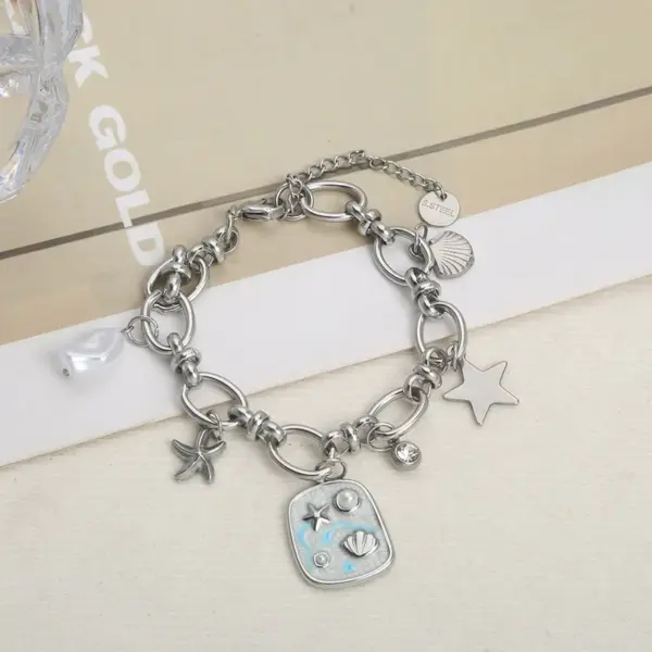 Wholesale Stainless Steel Marine Element Bracelet Shell Starfish Pearl Pendant Bracelet Vintage Art Fashion Bracelet