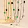 Wholesale Geometric Cuban Chain Link Necklace For Women In Copper With 14K Real Gold Electroplated Finish And Zircon Inlay