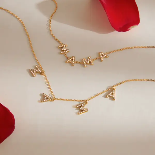 Wholesale Waterproof Non Tarnish Letter Necklace For Women With 18K Gold Plated PVD 304 Stainless Steel And Rhinestones