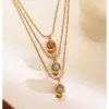 Wholesale 304 Stainless Steel Square Plate PVD Coated Natural Stone Real Gold Plated Simple Style Commute Waterproof Non Tarnish Surgical Steel Bamboo Necklace Lobster Trigger Clasp Closure Gold Pendant Necklace
