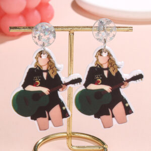 Pair of music black female singer earrings