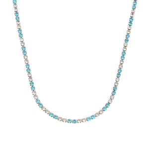 Light Blue White 3mm Diamond Set Silver Necklace