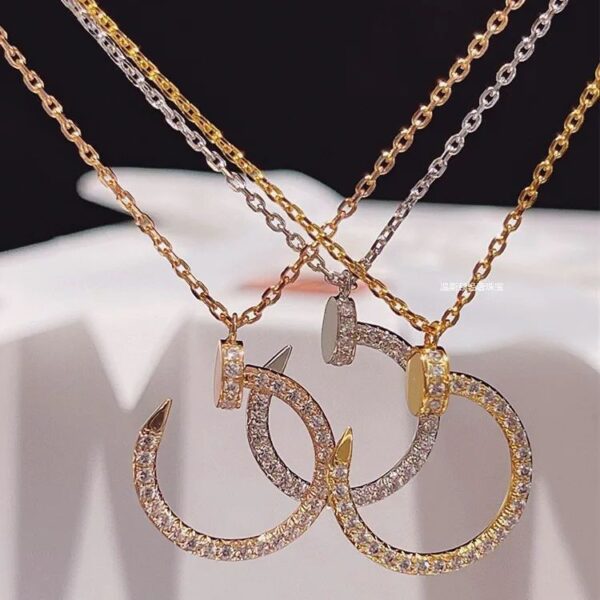 Wholesale Electroplated copper full diamond nail necklace with polished nail design, clavicle chain