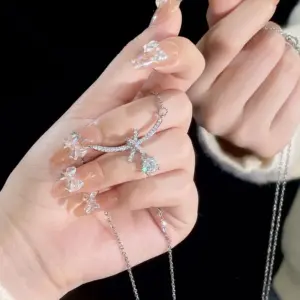 X114# Bowknot Water Drop Dream Necklace