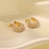 Wholesale 304 Stainless Steel Geometric PVD Coated Artificial Pearls 18K Gold Plated Real Gold Plated Fashion Waterproof Non Tarnish Inlay Gold Earrings