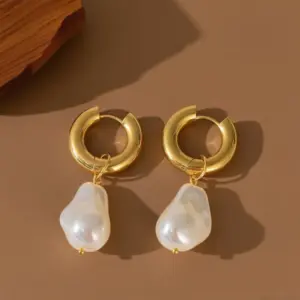 E0143-Fava Bean Pearl-Earrings- Gold