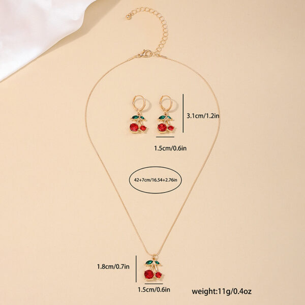oly-277ee8806a624f41b216f8da0fc54acf Wholesale 3 Piece Set Summer Sweet Cute Metal Exquisite Red Cherry Women Necklace Earrings Jewelry Suitable for Daily Gifts