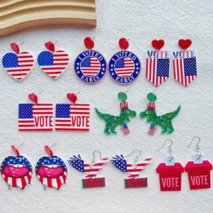Wholesale 1 Pair Casual Classic Style Dinosaur Heart Shape American Flag Arylic Drop Earrings