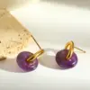 Wholesale Circle Stud Earrings For Women In 18K Gold Plated 304 Stainless Steel With Natural Stone Inlay