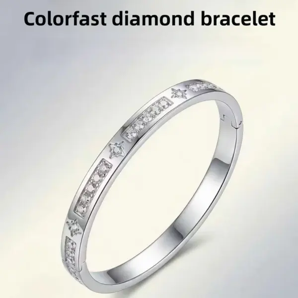 Wholesale Waterproof Non Tarnish Titanium Steel Shell Bangle For Women In Steel Color With Real Gold Plated And Zircon Inlay