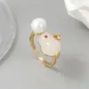 Wholesale Women’s Rabbit Ring In Electroplated Copper With Imitation Pearl Inlay, Simple Style