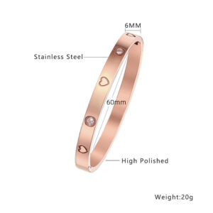Finely carved 6mm [one diamond and one heart] zircon 18#Rose gold inner diameter 50x60mm