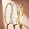 Wholesale Waterproof Non Tarnish Bangle For Women In Gold, Electroplated Titanium Steel With Rhinestones Inlay