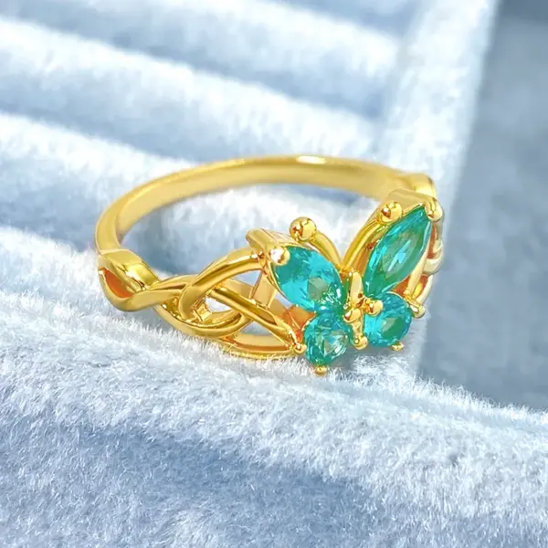 Wholesale Butterfly Claw Setting Ring For Women In Brass With 18K Real Gold Water Plating And Zircon Inlay