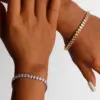Wholesale Adjustable French Style Full Drill 5mm Oval Zircon Single Row Women's Bracelet Elegant Travel Jewelry Stainless Steel 18K Gold Plated
