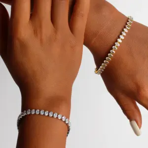 Wholesale Adjustable French Style Full Drill 5mm Oval Zircon Single Row Women's Bracelet Elegant Travel Jewelry Stainless Steel 18K Gold Plated